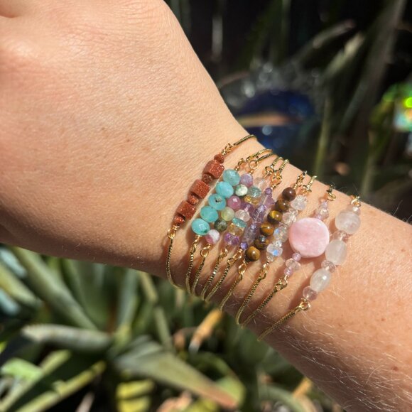 Handmade Adjustable Gemstone Bracelet- Gold or Silver - Picture 4 of 16